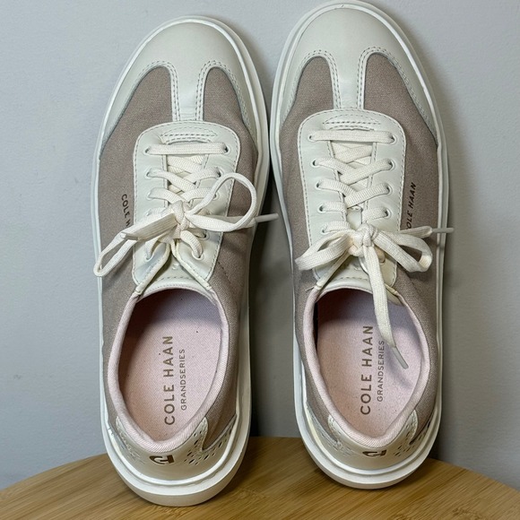 Cole Haan Women's 8.5B GrandPrø Rally Canvas T-Toe Sneaker White‎ & Tan Lace Up - Picture 6 of 8